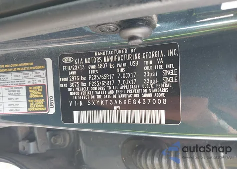 2014 Kia Sorento Lx from USA, damaged, VIN 5XYKT3A6XEG437008